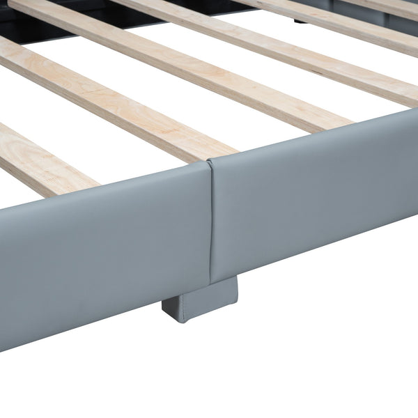 English Elm Queen Upholstered Platform Bed with Twin XL Daybed Set, PU Leather, Space-Saving Convertible Duo for Guests and Kids Gray SF100115AAE