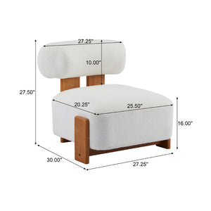 English Elm 27.25" Boucle Lounge Chair Solid Wood Frame Rolled Back Sculptural Living Room Accent N767P354792W