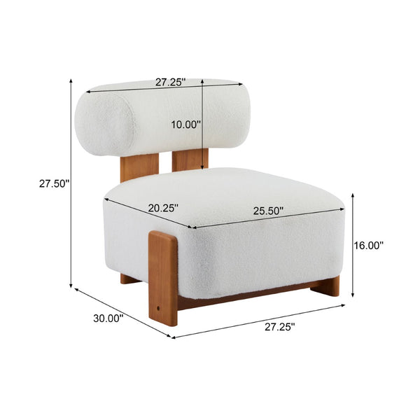 English Elm 27.25" Boucle Lounge Chair Solid Wood Frame Rolled Back Sculptural Living Room Accent N767P354792W