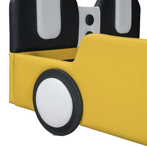 English Elm Twin Race Car Platform Bed with Wheels for Kids — Sturdy PU Leather Frame, Safety Rails, 250lb Capacity Yellow SF000128AAY