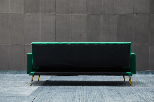 English Elm SOFA Velvet Convertible Sofa Bed with Golden Legs, Solid Wood Frame, Compact Design for Small Spaces Green B205P246431