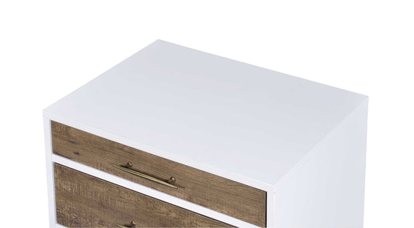 English Elm Lurel 3-Drawer Accent Table in White & Weathered Oak Finish – Storage Nightstand with Tapered Legs B2726P288770