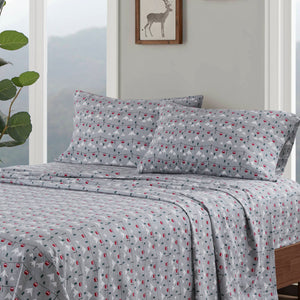 English Elm 4 Pcs Full Sheet Set In Grey Ski Jump - Cozy 100% Cotton Flannel For Warmth & Comfort All Year B035P319787