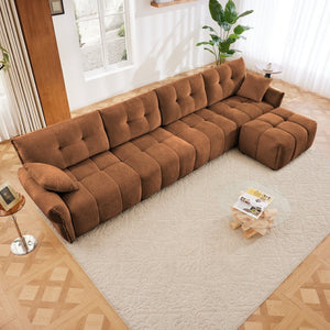 English Elm Modular Chenille Sectional Sofa with Ottoman Solid Wood Frame Living Room Seating Burnt Orange W714S01667