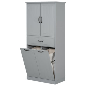 English Elm Christopher Knight Home® - Bathroom Storage Cabinet with Doors Drawer & Dual Laundry Baskets, MDF Build, Adjustable Shelf, Anti-Tip Device Grey N759P243350E