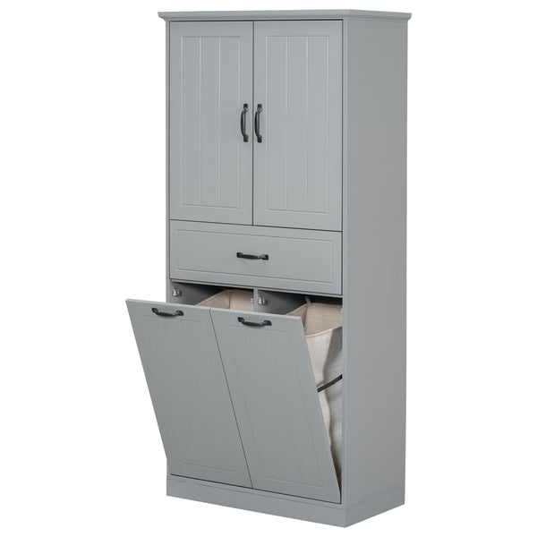 English Elm Christopher Knight Home® - Bathroom Storage Cabinet with Doors Drawer & Dual Laundry Baskets, MDF Build, Adjustable Shelf, Anti-Tip Device Grey N759P243350E