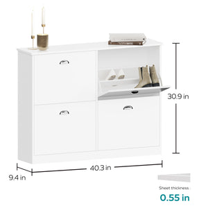 English Elm Shoe Cabinet Slim Flip-Top Rack with 4 Adjustable Drawers, Anti-Tip Entryway Organizer, Compact White W2386P308739