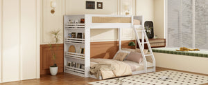 English Elm Twin Over Full Bunk Bed with Cane Guardrail Led Lighting and Built-in Bookshelf White LT000351AAK
