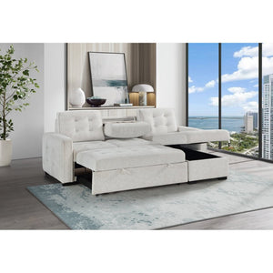 English Elm Gustavo Chalk Upholstered Sleeper Sectional with Storage Chaise and Usb Ports B201S00461