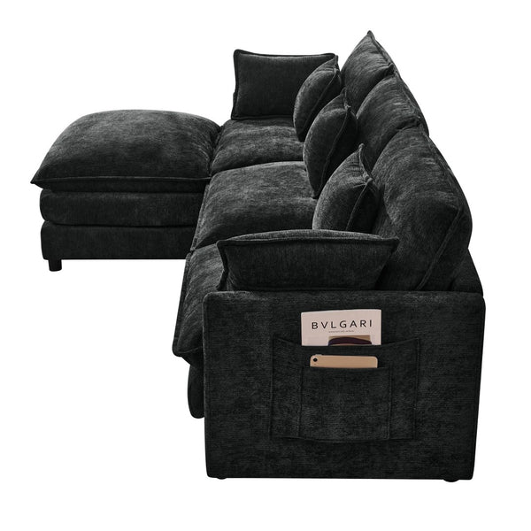 English Elm 101.9-inch Chenille Modular Sofa with Movable Footstool for Living Room Comfort Black W288S00032