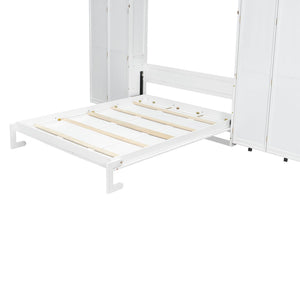 English Elm Queen Murphy Wall Bed with Hydraulic Lift and Push Pull Cabinet Storage Unit White LP000381AAK