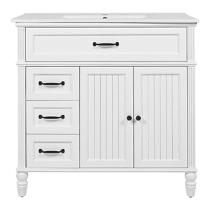 English Elm Christopher Knight Home® - 36" Bathroom Vanity with Sink - Freestanding Ceramic Top, Soft-Close Doors & Drawers, Robust Craftsmanship White N759P340019K
