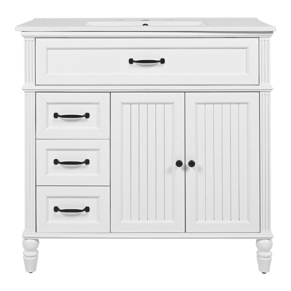 English Elm Christopher Knight Home® - 36" Bathroom Vanity with Sink - Freestanding Ceramic Top, Soft-Close Doors & Drawers, Robust Craftsmanship White N759P340019K
