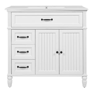 English Elm [video] 36 Inch Freestanding Bathroom Vanity Acacia Wood Legs Ceramic Sink Soft Close White N759S340019K
