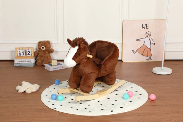 English Elm Kids Plush Rocking Horse Toddler Toy with Sound Box Hand Puppets and Secure Safety Belt W3723P374143