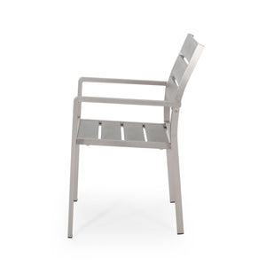 English Elm Christopher Knight Home® - Outdoor Modern Aluminum Dining Chair with Faux Wood Seat, Sleek Contemporary Patio Seating for Stylish Backyard Comfort and Durability Gray+Silver 67214.00GRY