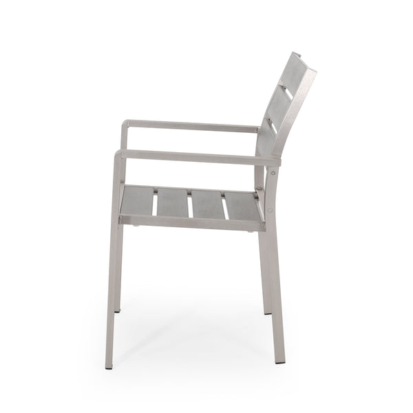 English Elm Christopher Knight Home® - Outdoor Modern Aluminum Dining Chair with Faux Wood Seat, Sleek Contemporary Patio Seating for Stylish Backyard Comfort and Durability Gray+Silver 67214.00GRY