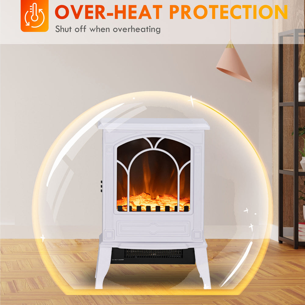 English Elm Homcom 22" Electric Fireplace Stove With Realistic Flame, Adjustable Heat & Safety Features In White W2225P249860