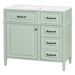 English Elm 36-Inch Modern Bathroom Vanity With Ceramic Sink, Adjustable Shelves, Flip Drawers & Metal Handles N725P350849F