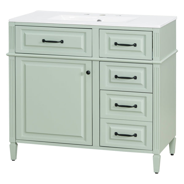 English Elm 36-Inch Modern Bathroom Vanity With Ceramic Sink, Adjustable Shelves, Flip Drawers & Metal Handles N725P350849F