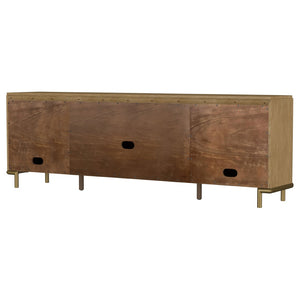 English Elm Benson Wide Rattan Door Media Console with Aged Brass Legs for Modern Living Rooms Sand B062P440119