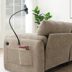 English Elm 108" Modular Sectional Sofa with USB & Type-C Chargers, Phone Cradle, Side Pockets, Movable Ottoman Light Khaki+Beige N723S7039D