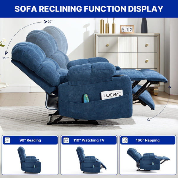 English Elm Living Space Reclining Chair with 8-Point Vibration, Lumbar Heating, Multi-Recline Comfort and Easy Assembly Blue W1403P364988