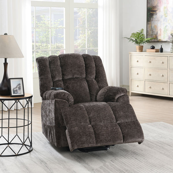 English Elm Pacay Faux Leather Aire Power Recliner with Lift, Heat & Massage, Pocket Coil Seat, Cup Holders Brown 36.3 L x 30.4 W x 25.6 H B2726P245484