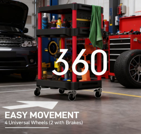 English Elm Capacity Three Tier Plastic Rolling Workshop Cart with Hooks Side Shelves Garage T3971P412713