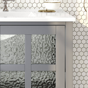 English Elm Christopher Knight Home® - 36" Bathroom Vanity with Ceramic Sink, Solid Wood Legs, Waterproof Finish, Soft-Close Hinges, Open Shelf, Silver Knobs Gray N817P286249G