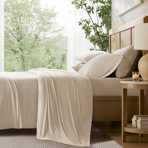 English Elm 4-piece Cal King Stretch Jersey Sheet Set Moisture Wicking Cooling Nylon Spandex Blend Ivory B035P437416