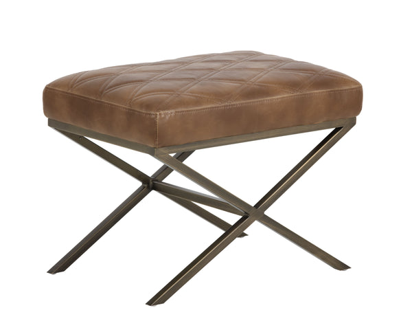 Sunpan Wisconsin Stool - Elegant Mid-Century Design with Antique Brass Base and Double-Stitched Seat Style Tobacco Tan