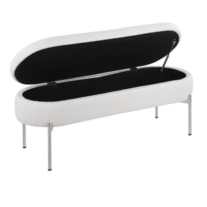 English Elm Chloe Storage Bench with Flip-Top Lid, White Faux Leather & Chrome Base — Glam Seating + Storage B202P223835