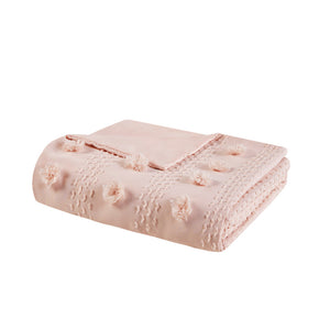 JLA Home Intelligent Design - Clip Clip Jacquard Duvet Cover Set with Pompom Texture, OEKO‑TEX, Antimicrobial, Easy Care Elegance Pink ID12-2195