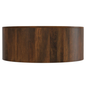 English Elm Millbury Solid Mango Wood Round Coffee Table Rustic Drum Design for Living Room Walnut Brown B136P429105