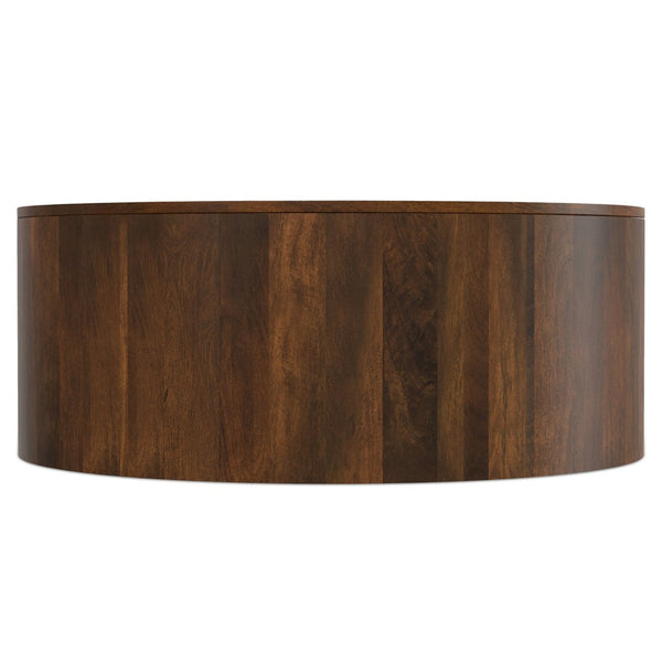 English Elm Millbury Solid Mango Wood Round Coffee Table Rustic Drum Design for Living Room Walnut Brown B136P429105