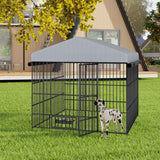 English Elm Large Dog Kennel Outdoor Pet Pens Dogs Run Enclosure Animal Hutch Metal Coop Fence With Roof Cover(6.6'L X 6.6'W X 6.4'H)