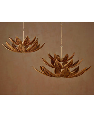 Currey & Company Cubana Two-tier Chandelier - Hand-crafted Rattan Leaves With Warm Glow, Adjustable Height, Elegant Design Natural Rattan ,Wrought Iron 9000-1299-currey-company
