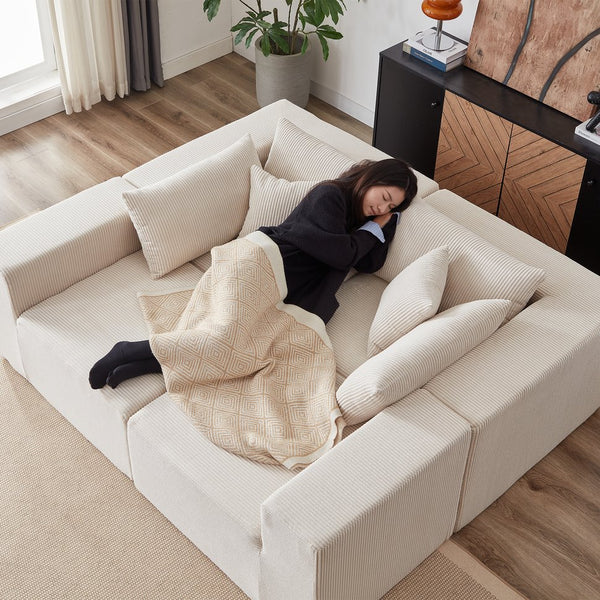 English Elm 104-Inch Corduroy Modular L Shaped Sectional Sofa with Plush Foam, No Assembly, Versatile Lounge Beige W834S00385