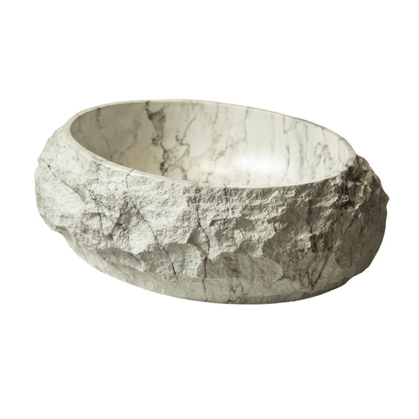 English Elm Luna 18" Bathroom Sink Irregular Oval Resin Vessel with Stone Pattern Artistic Durable Finish Ivory W2615P346504