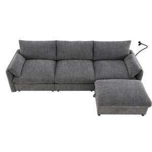 English Elm [video]96.5'' Chenille L-shaped Sectional with Usb Charging Ottoman Pockets Living Room N723S8776E