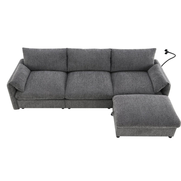 English Elm [video]96.5'' Chenille L-shaped Sectional with Usb Charging Ottoman Pockets Living Room N723S8776E