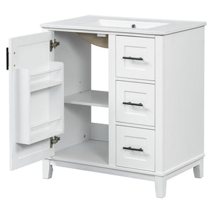 English Elm 30-inch Modern Bathroom Vanity with Ceramic Basin, Rubberwood Frame, Soft-Close Drawers & Organized Storage White N729P290689K
