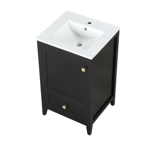 English Elm 20" Modern Bathroom Vanity With Ceramic Sink, Soft-Close Door, Drawer & Storage Rack In Black Finish N725P185452B