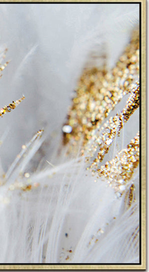 English Elm Oppidan Home "Golden Quills" - Stunning 40"H X 60"W Multicolor Acrylic Wall Art In Gold Frame B03050836