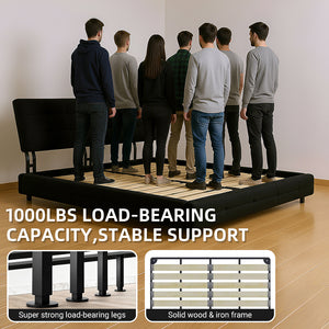 English Elm King Size Bed Frame With Tufted Chenille Headboard, Ultra-Soft Pillow Design, Sturdy Support System W1885S00205