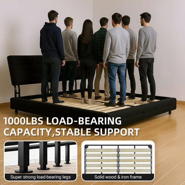 English Elm Queen Size Bed Frame With Tufted Cloud Pillow Headboard – Ultra-Soft Chenille, Noise-Free Support W1885S00207-GIGA