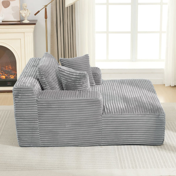 English Elm Full- Corduroy Chaise Lounge Sofa Bed 48.8" Deep Seating Modern Sleeper with Plush Pillows Grey N719P288545E