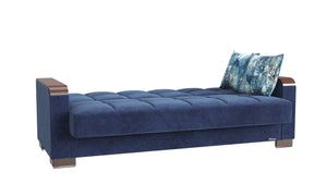 English Elm PrimeNest ZenAero Upholstered Wood Trim Convertible Sofabed with Storage, Click-Click Sleeper Comfort Blue B030P286532