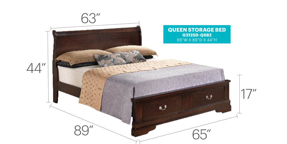 English Elm Louis Phillipe G3125D-Qsb2 Queen Storage Bed - Elegant Cappuccino Sleigh Design With Drawers B078S00328